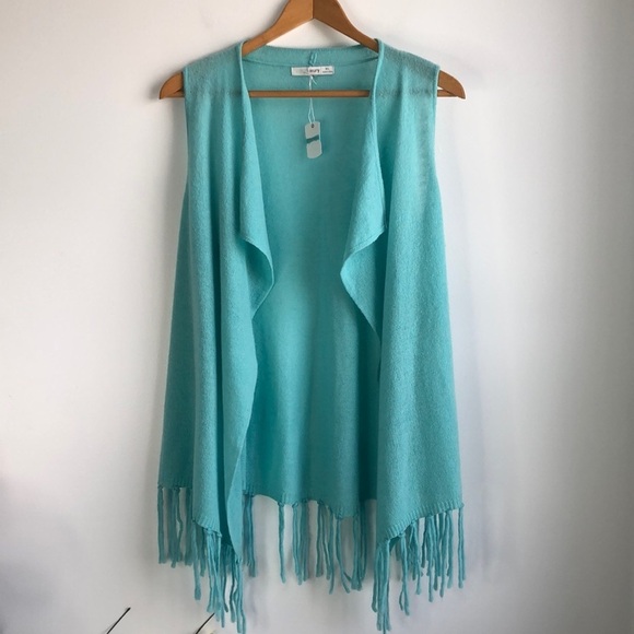 Subtle Luxury Sweaters - Subtle Luxury 100% cashmere aqua sleeveless cardigan vest sweater